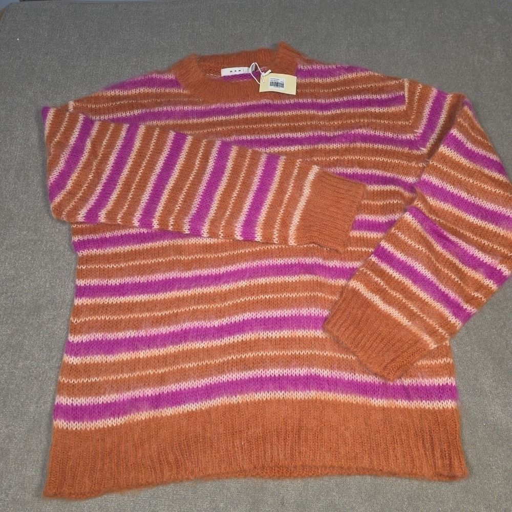MNML‎ Striped Faux Mohair Sweater Large Orange Pink Crewneck NWT
